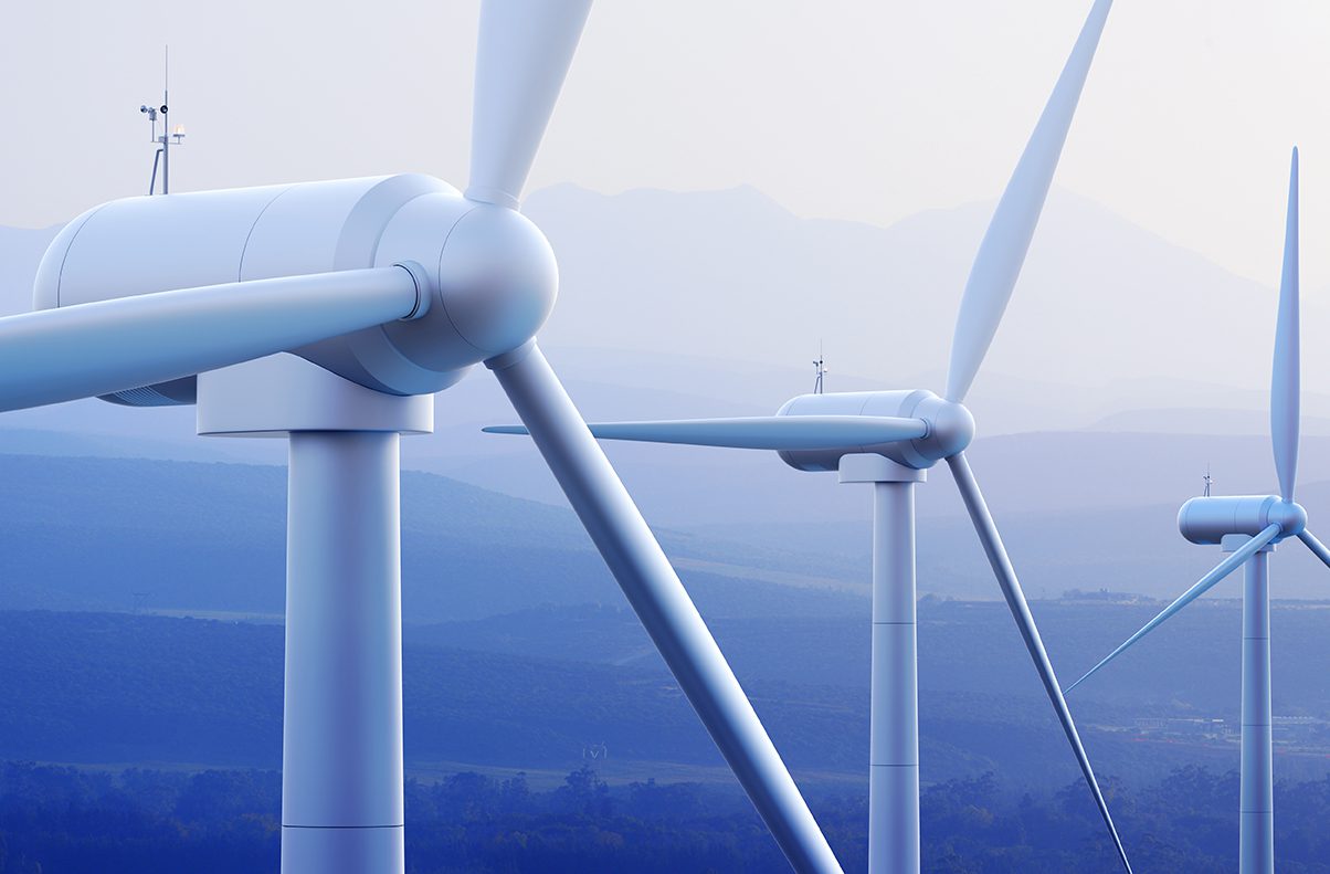 Wind Turbines With Distant Mountains