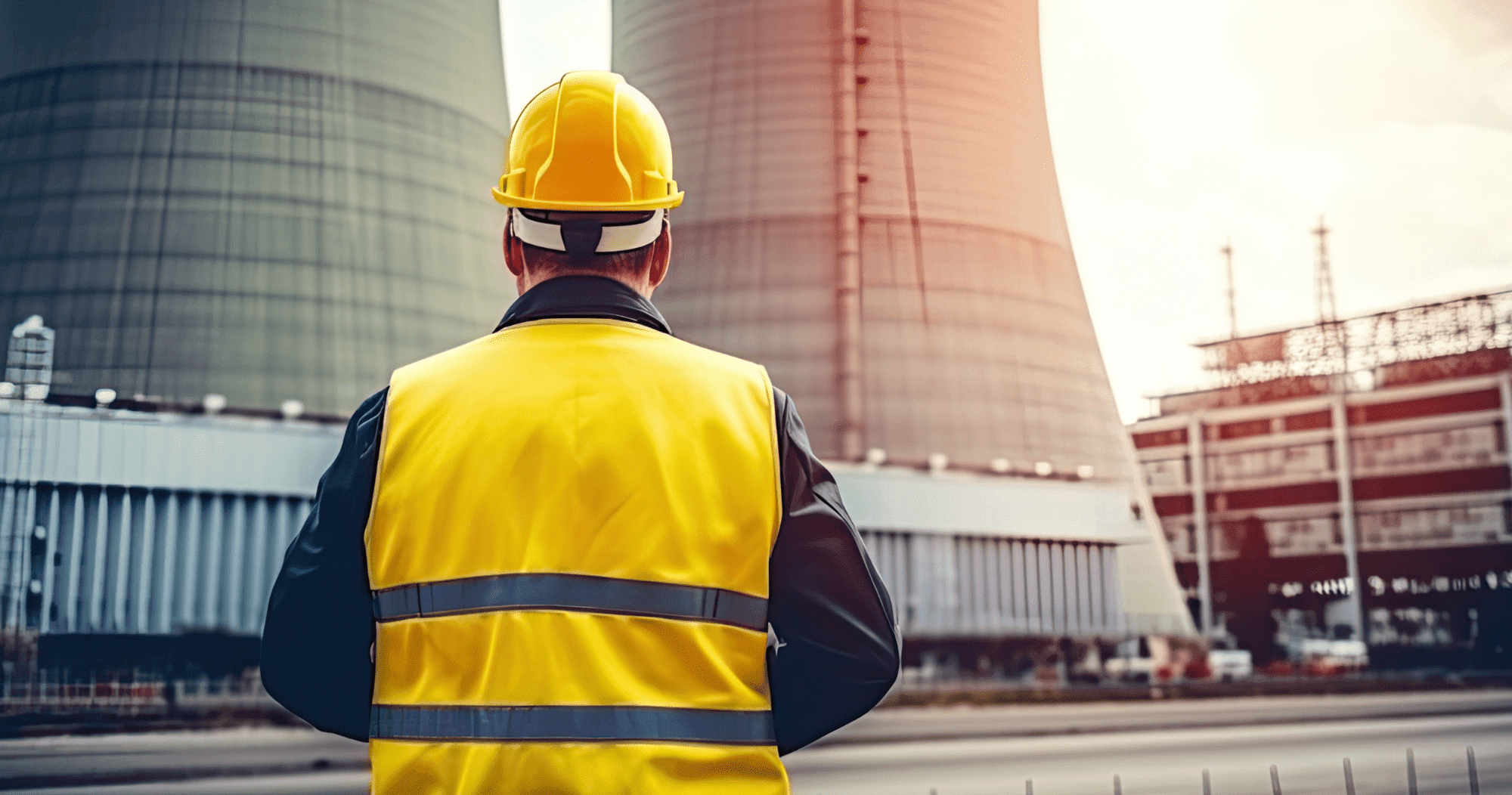 Nuclear Man Wearing Hard Hat Facing A Nuclear Facility Aspect Ratio 760 400