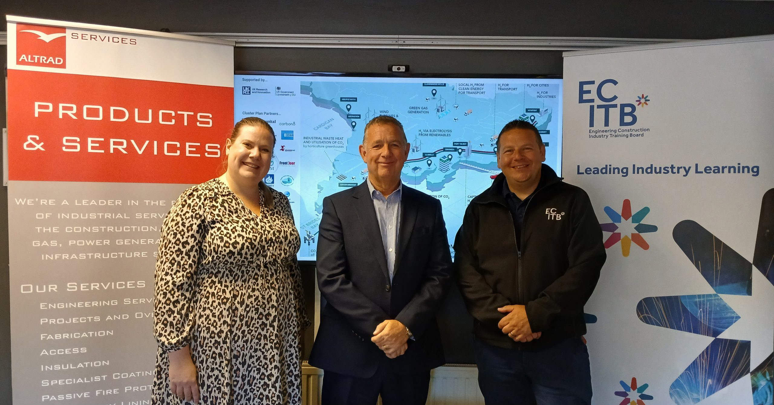 Mark Poole, Regional Forum Chair For Wales, Centre, With The ECITB's Sarah Hepworth And Matt Knights