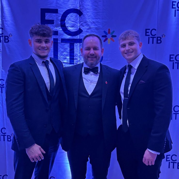 Herne Groups Lewis White And Sam Forshaw PC And PC Degree Apprentices With Mike Preston At The ECI Awards 2024 1 Aspect Ratio 740 740