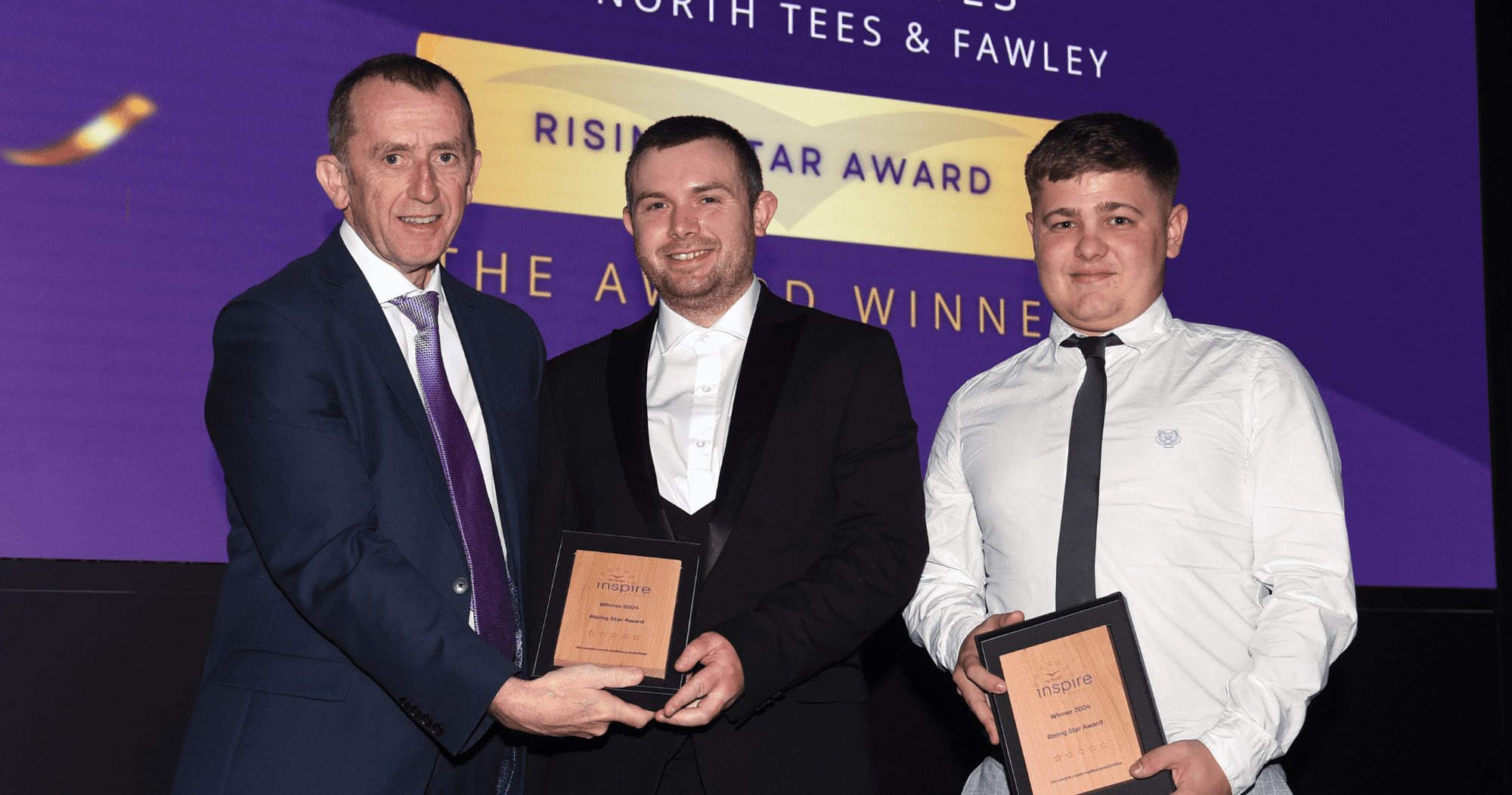 John Walsh Altrads CEO Of UK Ireland Nordics Poland Presents The Awards To Paul Alp And Jack Coverdale (former ECITB Work Ready Learners)